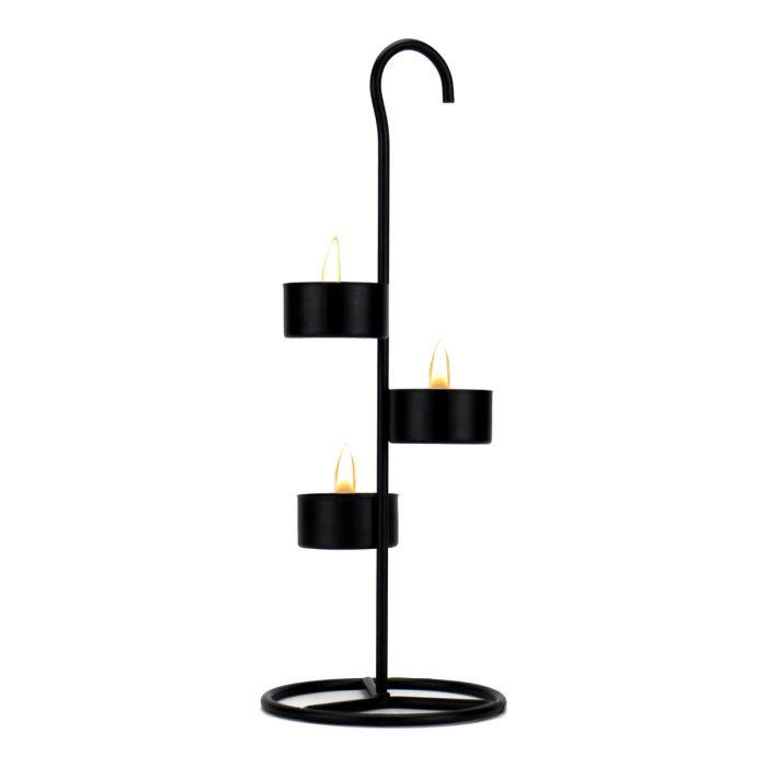 Metal Tea Light Candle Holder Stand H-11.75" D-4.25", Black
