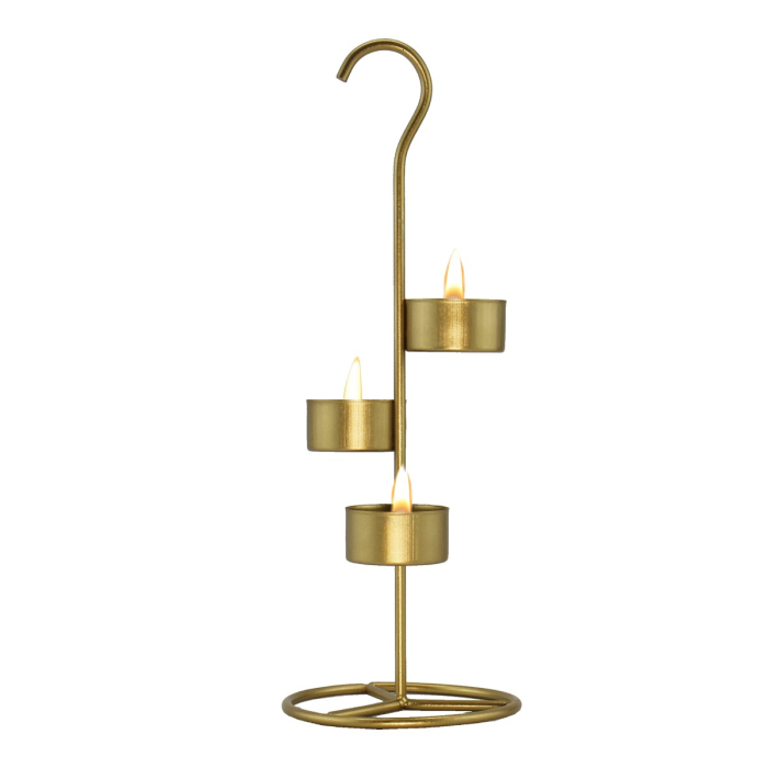Metal Tea Light Candle Holder Stand H-11.75" D-4.25", Gold
