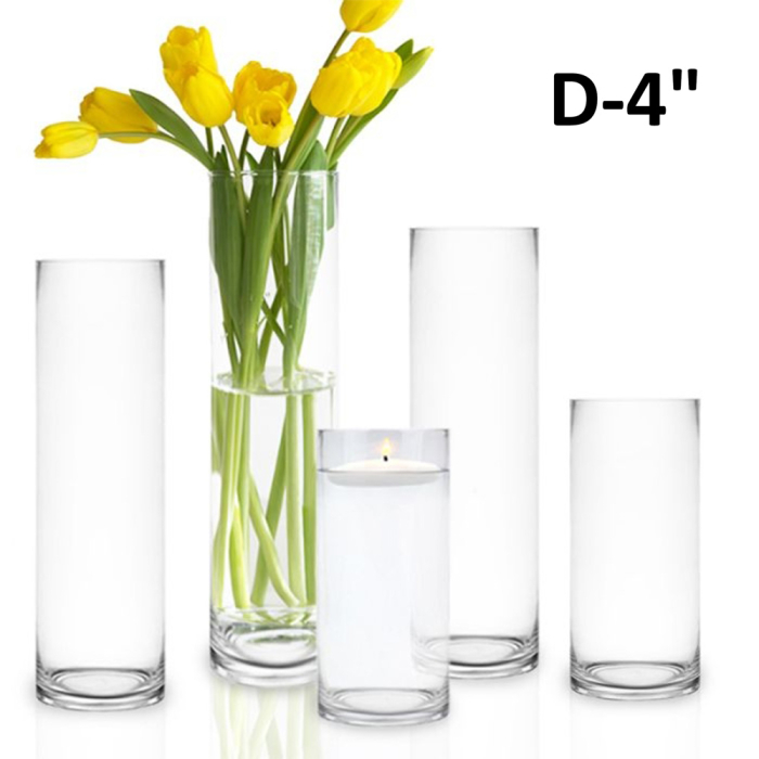 Glass Cylinder Vases, D-4" | H-9", 12", 14", 16", 20", 24", and 28"