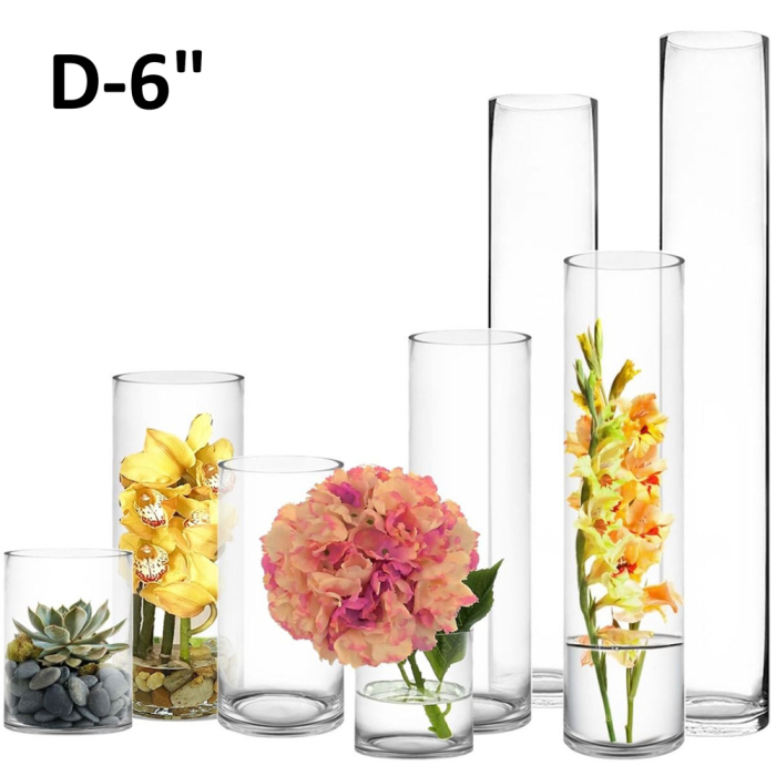 Glass Cylinder Vases, D-6" | H-6", 8", 12", 16", 20", 26", 32", and 40"