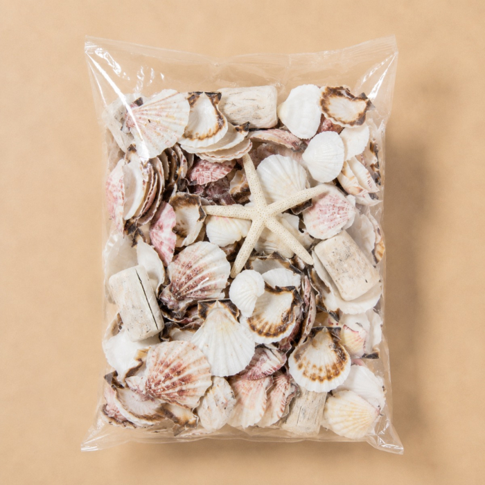 White Mixed Sea Shells with Bleached Finger Starfish (19.8 lbs/Case)