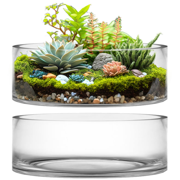 glass cylinder vases 14 inches wide with 4 inches heights