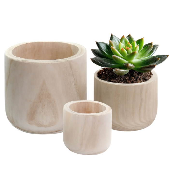 wood cylinder planter vases