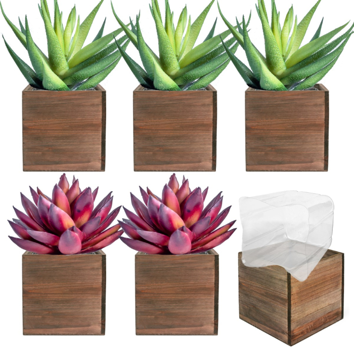 Square Cube Planter Wood Box with Plastic Liner 3" x 3" x 3"