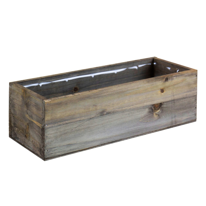 Rectangle Rustic Gray Planter Wood Box with Plastic Liner 4" x 13" x 5"