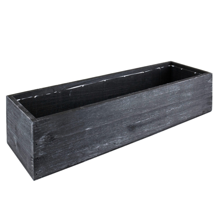 Rectangle Black Planter Wood Box with Plastic Liner 4" x 17" x 5"