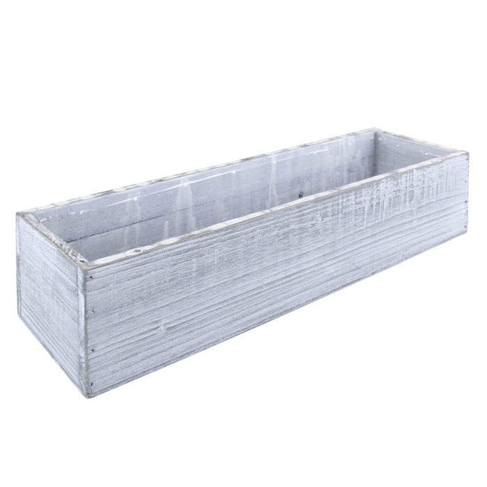 Rectangle White/Gray Planter Wood Box with Plastic Liner 4" x 17" x 5"