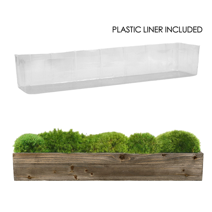 Natural Wood Rectangle Planter Box With Plastic Liner, 5" x 34" x 4"