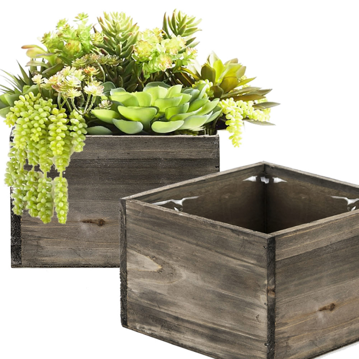 Square Planter Wood Box with Plastic Liner 6" x 6" x 4"