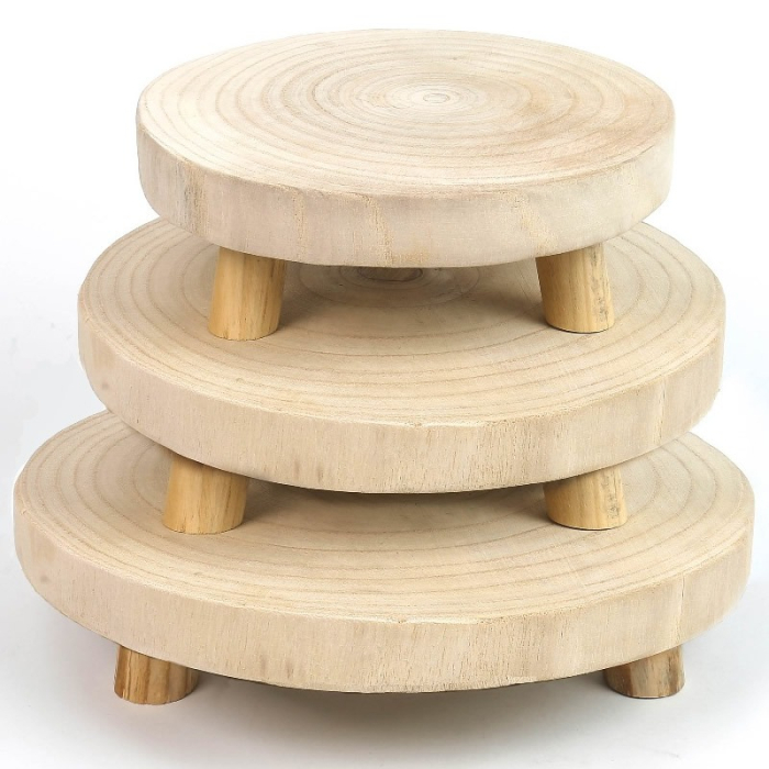 wood serve tray with pedestal