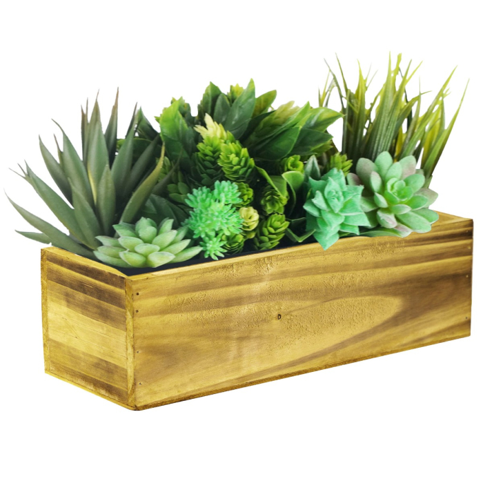 Rectangle Planter Unfinished Wood Box with Plastic Liner 4" x 13" x 5"