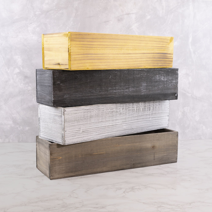 Wood Rectangle Planter Box With Plastic Liner, 5" x 17" x 4" (Wholesale 12 PCS/Case), Multiple Colors