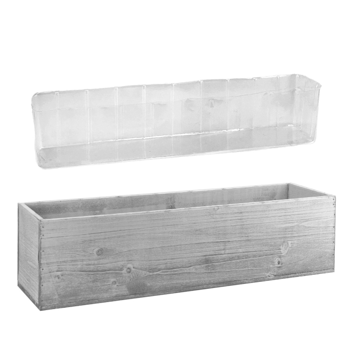Natural Wood Rectangle White Wash Planter Box With Plastic Liner, 6" x 23" x 6"