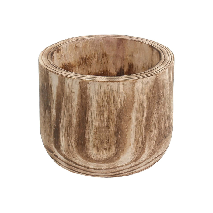 Burnt Finished Cylinder Wood Planter D-8", H-6.5'', Pack of 6 pcs