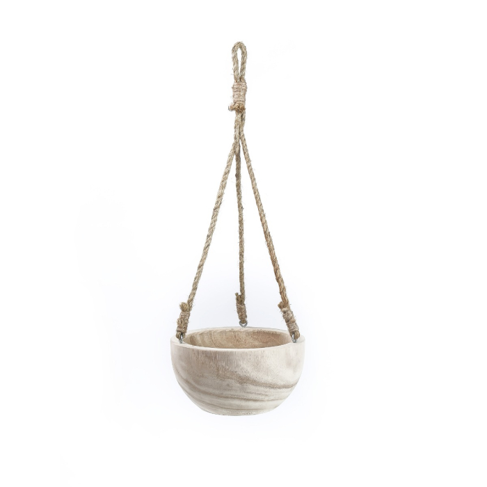 Rustic Hanging Wood Bowl, Natural Finish with Jute Rope, H-20.5", D-8" (Pack of 8)