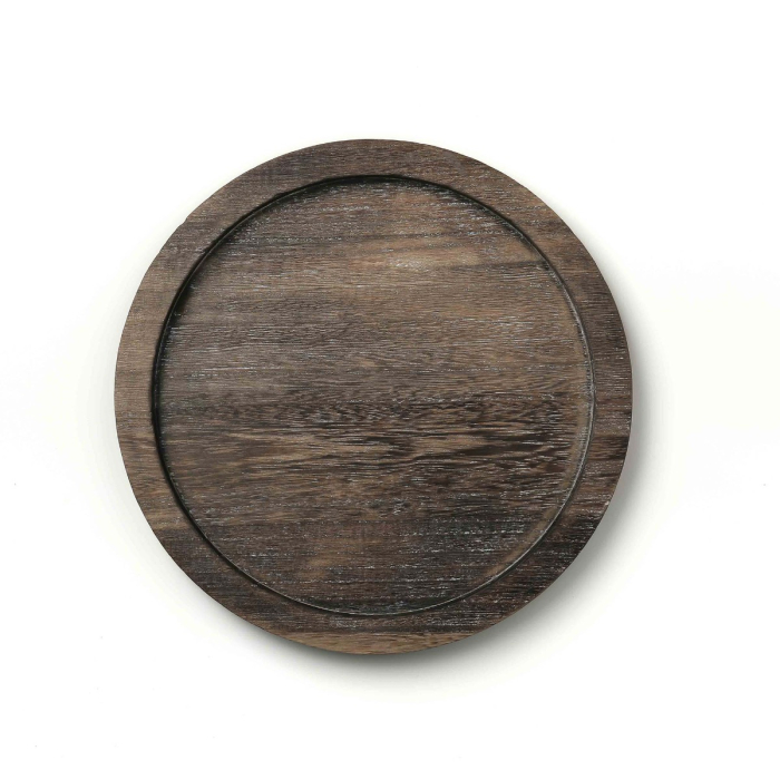 Brown Round Wood Tray for Candles & Decoration
