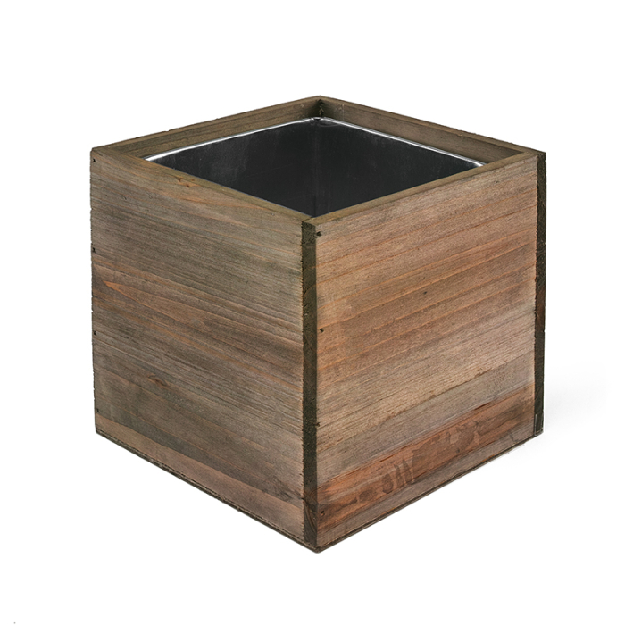 5" Cube Box Wood Planters with Zinc Liners 
