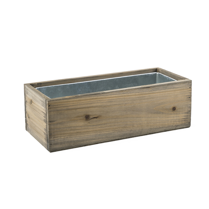 12"x5" Rectangle Window Planter Natural Wood Box with Zinc Liner