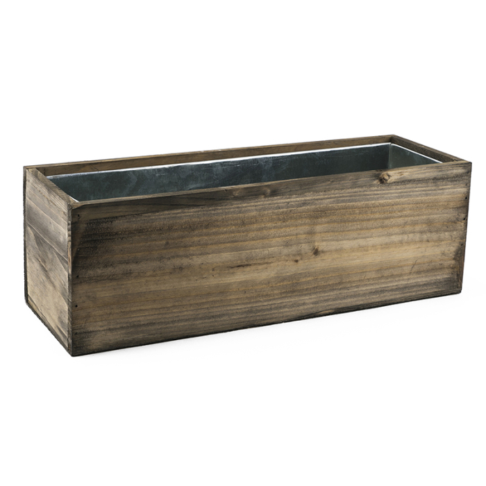 Wood Rectangle Planter Box w/ Zinc Liner Natural H-8"