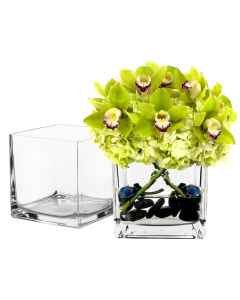 Glass Cube Vase Square Centerpiece Candle Holder 6" x 6" x 6" Clear