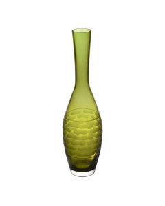 Olive Green Decorative Bottle Glass Vase H-15" D-1.75" 