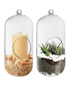 Glass Hanging Plant Terrarium Capsule Tealight Holder 9.5" Clear