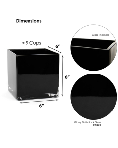 Black Glass Cube Vase H-6" x W-6" x L-6" Clear (Wholesale Pack of 6)