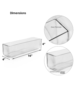 Glass Rectangular Vase Centerpiece Decorative Planter 4" x 16" x 4" Clear (Wholesale Pack of 4)