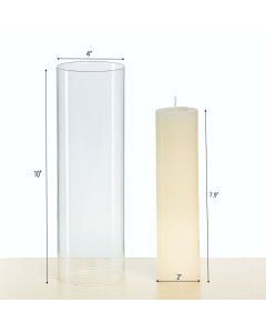 Hurricane Glass Tube Open-Ended Candle Holder Lamp Shade Chimney H-10" x D-4" Clear