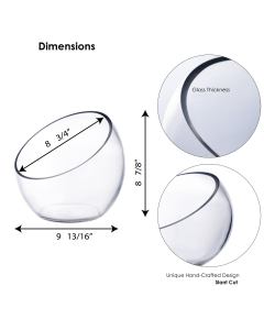 Glass Slanted Cut Asymmetrical Glass Bowl Vase Plant Terrarium Pod  H-9" x D-8.5 Clear (Wholesale Pack of 4)