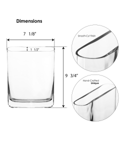 Glass Round Edge Rectangular Vase 10" x 7" x 1.75" Clear 