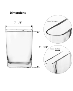 Glass Round Edge Rectangular Vase 12" x 7" x 1.75" Clear (Wholesale Pack of 6)