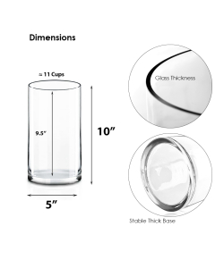 Clear Glass Cylinder Vases H-10" x D-5"  with flowers