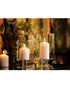 Glass pedestal stemmed candle holder for pillar candle