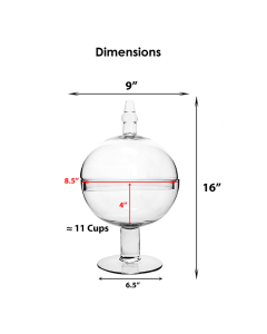 Round Stem Glass Apothecary Candy Jar H-16" D-9" Clear
