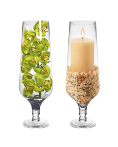 Decorative Short Stem Glass Champagne Flute Hurricane Vase H-22" x D-5.5" Clear (Wholesale Pack of 4)