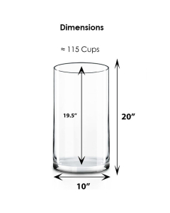 Glass Cylinder Vase H-20" x D-10" Clear (Wholesale Pack of 2)