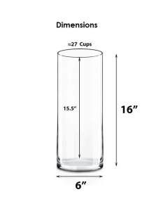 D 6" H 16" Clear glass cylinder vase 
with flowers 
(Wholesale Pack of 4)