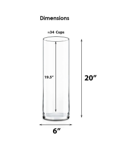 Glass Cylinder Vase H-20" x D-6" Clear (Wholesale Pack of 4)