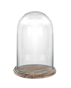 Glass Dome with Wooden Brown Base. H-20.5", D-13" (Multiple Packing)