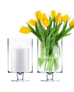 Contemporary Short Stem Glass Candle Holder H-10" x D-6" Clear (Wholesale Pack of 4)