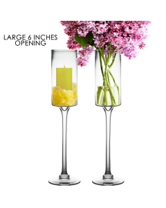 glass pillar 6 inches 24 inches height large opening candle holder