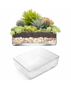 Glass Rectangular Vase Centerpiece Decorative Planter 4" x 9" x 7" Clear