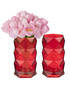 red 7" geometric prism vases spring