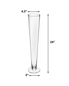 Glass Trumpet Vase Floral Centerpieces H-24" x D-4.5" Clear