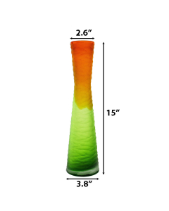 Carved Orange & Green Color Glass Vase 15"