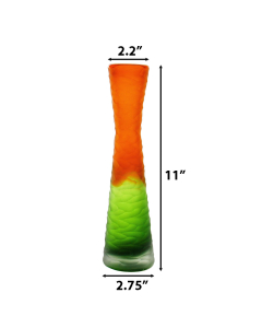 Carved Orange and Green Color Vintage Style Glass Vase 11" (Wholesale - Pack of 6)