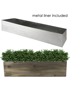 Wood Long Rectangular Planter Box w/ Zinc Liner Natural H-8"