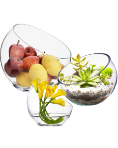 Glass Slanted Cut Asymmetrical Glass Bowl Vase Plant Terrarium Pod 