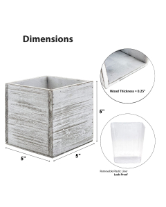 Natural Wood Cube White Wash Planter Box with Plastic Liner